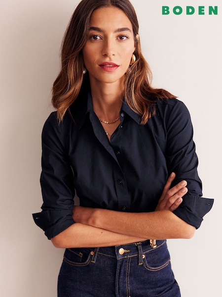 Boden Aqua Blue Petite Saskia Stretch Cotton Shirt (E99438) | $66