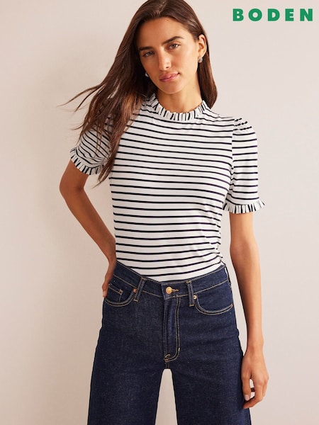 Boden Cream Supersoft Frill Detail T-Shirt (E99451) | €43