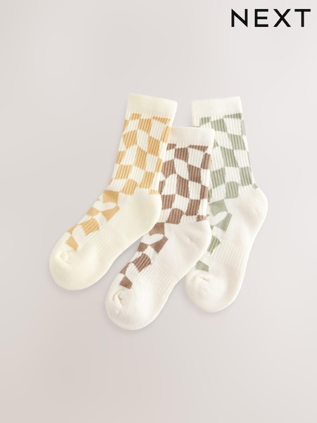Neutrale Farbe - 3 Pack Cotton Rich Checkerboard Cushioned Sole Ankle Socks (E99464) | 8 € - 11 €