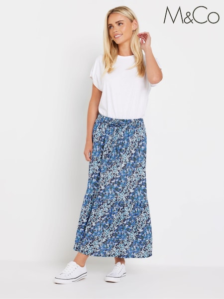 M&Co Blue Petite Floral Tiered Skirt (E99519) | ₪181