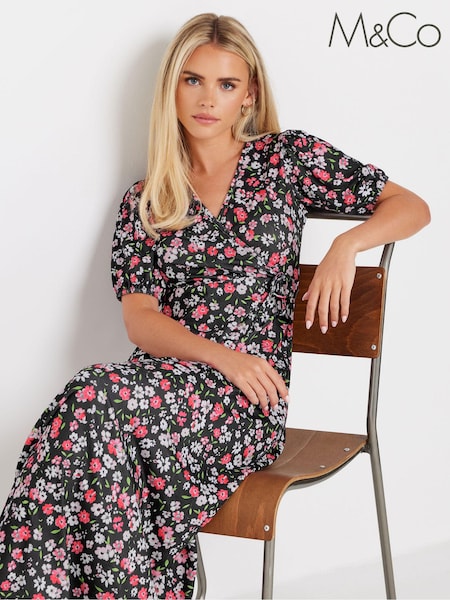 M&Co Black Petite Floral Wrap Front Maxi Dress (E99525) | €56