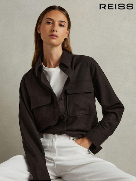Reiss Chocolate Amelie Patch Pocket Twill Overshirt (E99551) | €55