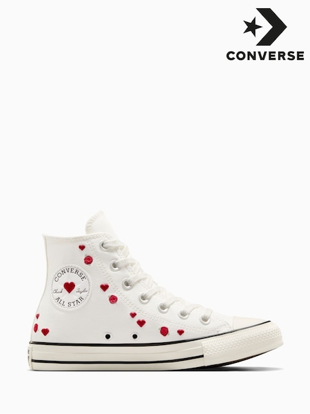 Converse White Chuck Taylor All Star Hearts High Trainers (E99555) | ₪352