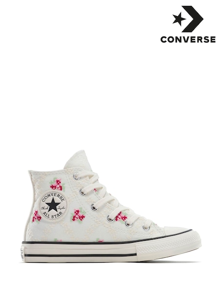 Converse White Junior Chuck Taylor Embroidered Trainers (E99638) | €64