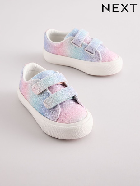 Rainbow Glitter Wide Fit (G) Chunky Trainers With Touch Fastening (E99679) | AED81 - AED91