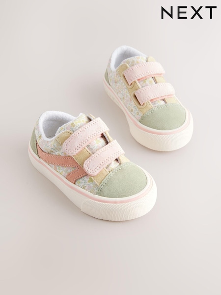Sage Green Floral Wide Fit (G) Touch Fasten Strap Printed Trainers (E99686) | AED91 - AED102