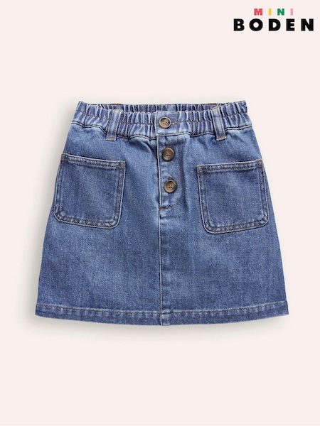 Boden Blue Button Pull-On Mini 100% Cotton Skirt (E99754) | €14.50 - €17.50