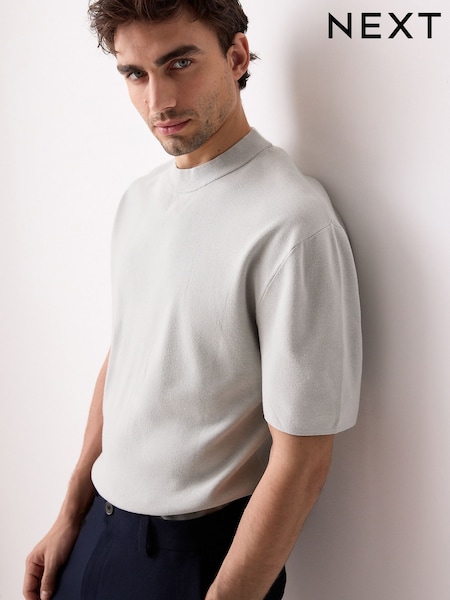 Светло-серый - Relaxed Fit Premium Short Sleeve Knitted Crew T-Shirt (E99834) | €28