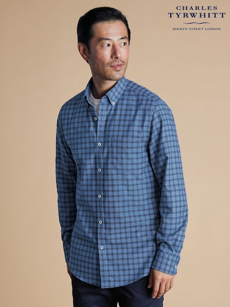 Charles Tyrwhitt Blue Slim Fit Check Non-Iron Twill 100% Cotton Shirt (E99853) | AED204