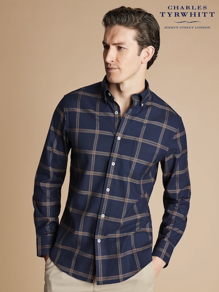 Charles Tyrwhitt Blue Slim Fit Check Non-Iron Twill 100% Cotton Shirt (E99863) | €64