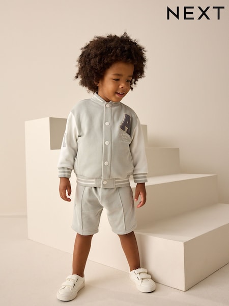 אפור - Jersey Letterman And Pintuck Shorts Set (3mths-7yrs) (E99879) | ‏88‏₪ - ‏105‏ ₪