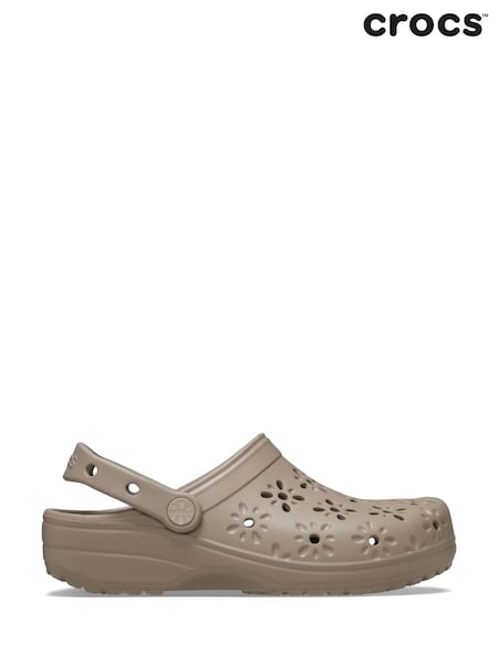 Crocs Taupe Adults Floral Cut Out Clogs (E99893) | LEI 410