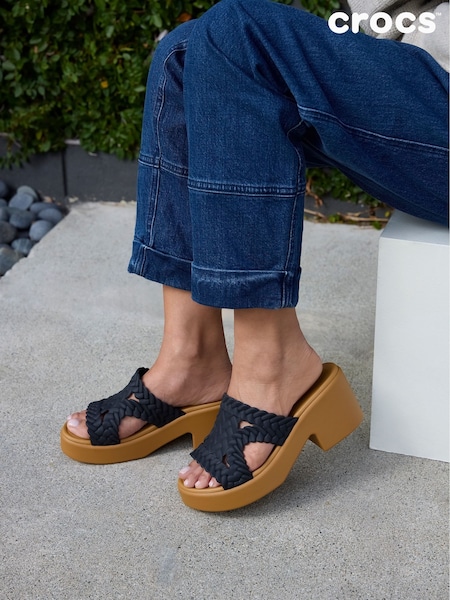 Crocs Black/Tan Brooklyn Woven Sepia Wedge Sandals (E99932) | ₪352