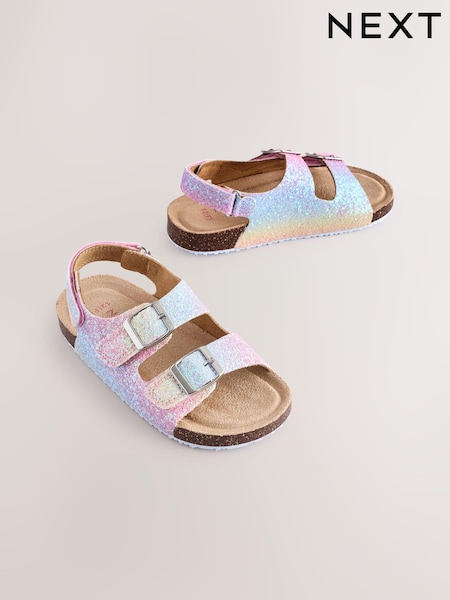 Multi Glitter Wide Fit (G) Corkbed Double Two Strap Sandals (E99941) | AED76 - AED86