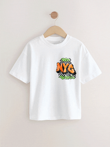 White Graffiti Back Print Relaxed Fit Short Sleeve Graphic Print T-Shirt (3-16yrs) (E99943) | €12 - €17