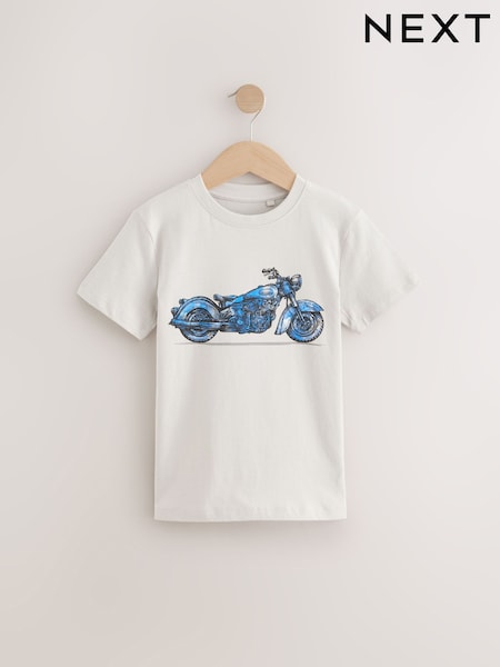 Grey Motorbike Regular Fit Short Sleeve Graphic 100% Cotton T-Shirt (3-16yrs) (E99945) | 30 QAR - 45 QAR