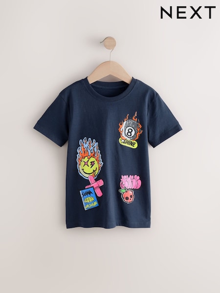 كحلي جرافيتي - Regular Fit Short Sleeve Graphic 100% Cotton T-Shirt (3-16yrs) (E99946) | ‏30 د.إ.‏ - ‏ 46‏ د.إ.