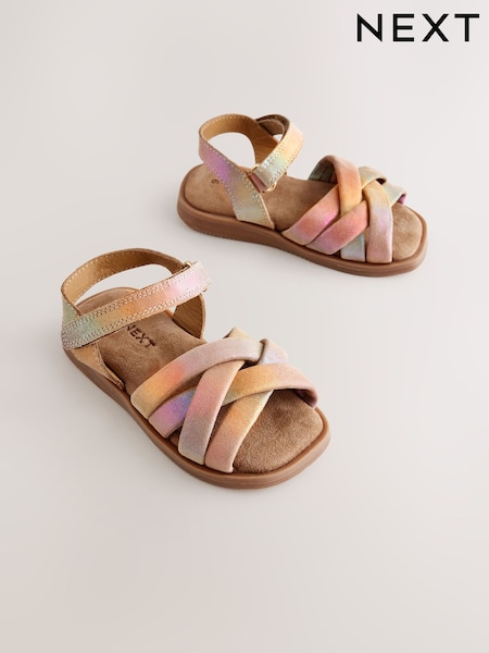 Multi Metallic Wide Fit (G) Leather Woven Sandals With Touch Fastening (E99950) | AED112 - AED122