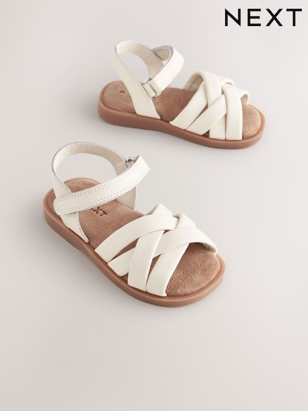 White Wide Fit (G) Leather Woven Sandals With Touch Fastening (E99951) | 104 QAR - 114 QAR