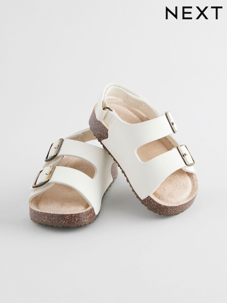 Neutral White Wide Fit (G) Corkbed Two Strap Sandals (E99955) | €17.50 - €20