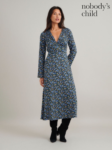 Nobodys Child Black Ditsy Floral Lydia Midi Dress (F00016) | €53