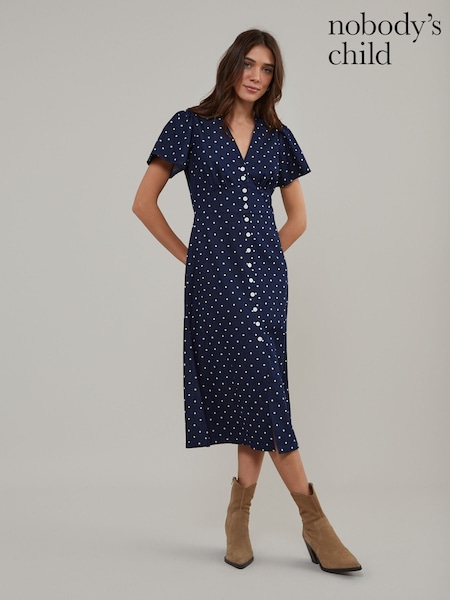 Nobodys Child Blue Rosie Polka Dot Midi Dress (F00020) | €118