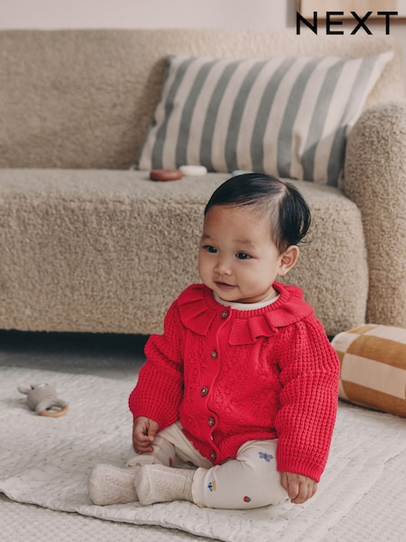 Red Knitted Frill Collar Baby Cardigan (0mths-2yrs) (0mths-2yrs) (F00024) | 74 QAR - 84 QAR
