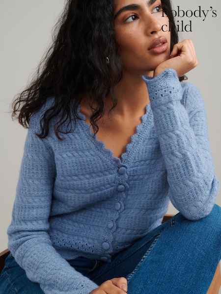Nobodys Child Blue Pointelle Stitch V Neck Cardigan (F00030) | €57