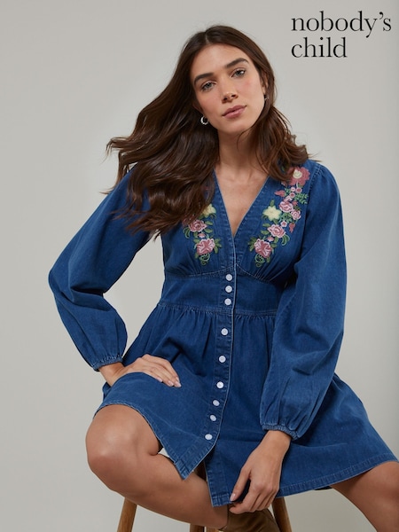 Nobodys Child Denim Embroidered Starlight Mini Dress (F00033) | €181