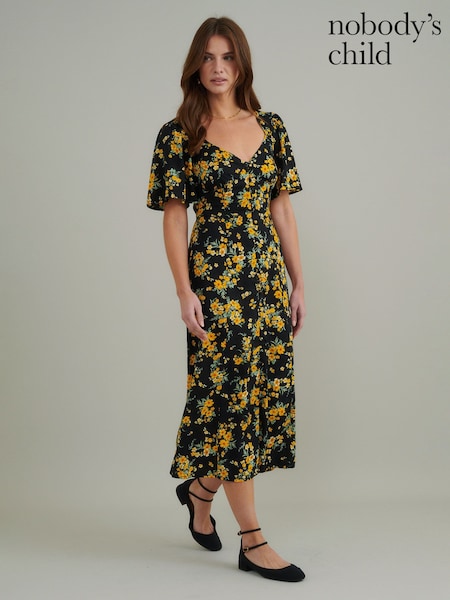 Nobodys Child Black Kimberly Ditsy Floral Midi Dress (F00034) | €43