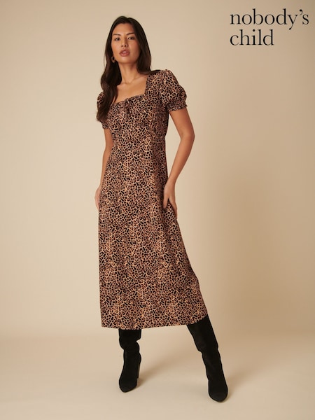 Nobodys Child Brown Prarie Leopard Print Midi Dress (F00036) | €44