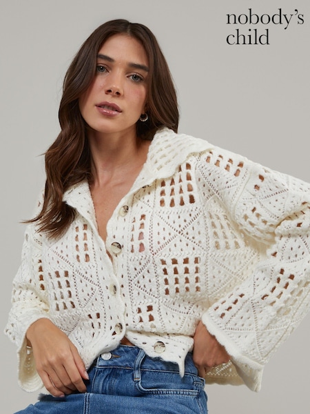 Nobodys Child Cream Pointelle Stitch V Neck Cardigan (F00051) | ₪448