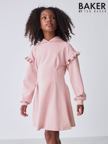 Baker by Ted Baker Pink Premium Frill Shoulder Hooded Dress (F00168) | AED203 - AED233