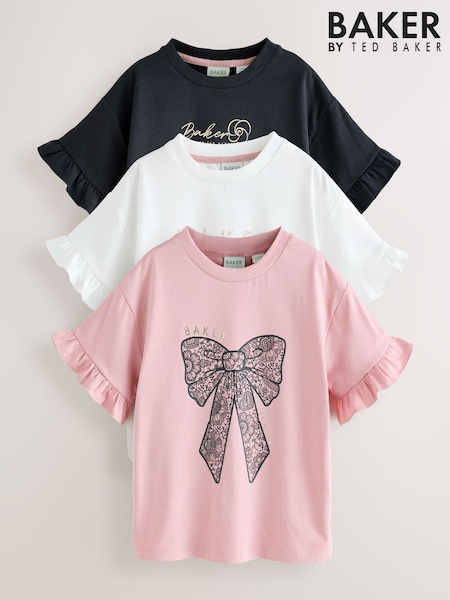 Baker by Ted Baker Frill Detail 100% Cotton T-Shirts 3 Pack (F00169) | €40 - €50