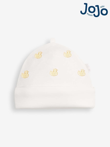 JoJo Maman Bébé White 100% Organic Cotton Duck Embroidered Baby Hat (F00197) | €8