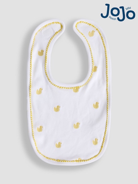 JoJo Maman Bébé White 100% Organic Cotton Duck Embroidered Bib (F00200) | €11