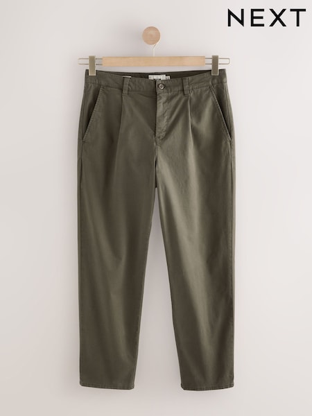 Verde caqui - Pleated Textured Chino Trousers (F00228) | 43 €