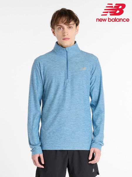 New Balance Blue Mens Essential Space Dye 1/4 Zip Training Top (F00233) | €66