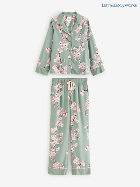 Bath & Body Works Green Cherry Blossom Button Through Pyjama Set (F00343) | €66