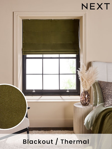 Green Olive Ready Made Blackout Matte Velvet Roman Blind (F00390) | €53 - €132