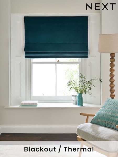 Blue Dark Teal Ready Made Blackout Matte Velvet Roman Blinds (F00394) | €53 - €132