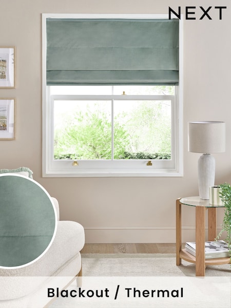 Green Sage Ready Made Blackout Matte Velvet Roman Blinds (F00395) | €53 - €132