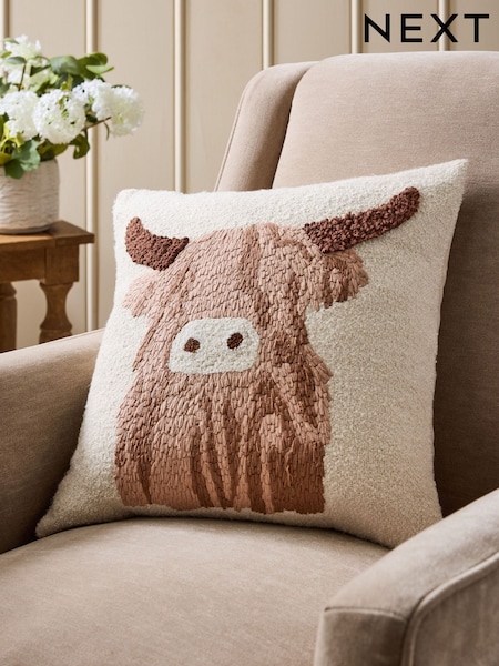 Natural 43 x 43cm 43 X 43cm Hamish Highland Cow Embroidered Cushion (F00402) | €24