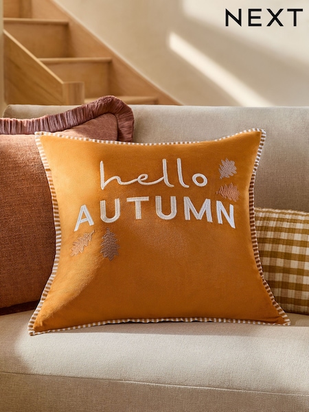 Orange Hello Autumn Velvet Slogan Cushion (F00411) | €24