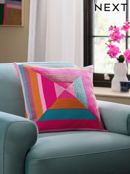Bright 50 x 50cm Geometric Block Crewelwork Cushion (F00414) | €31