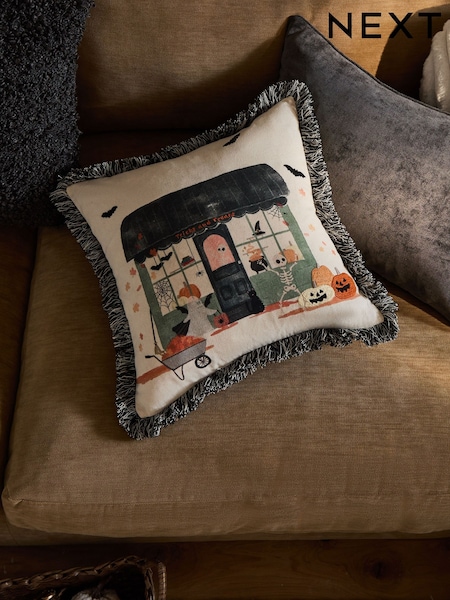 Black Embroidered Halloweeen Scene Cushion (F00417) | 704 UAH