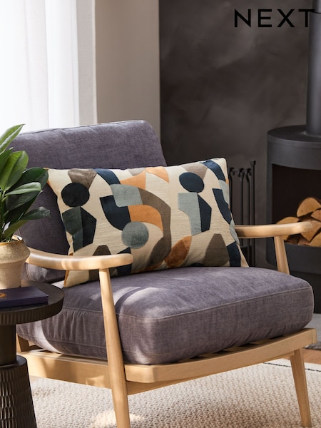 Navy 40 x 59cm Cut Velvet Collage Cushion (F00423) | SGD 54