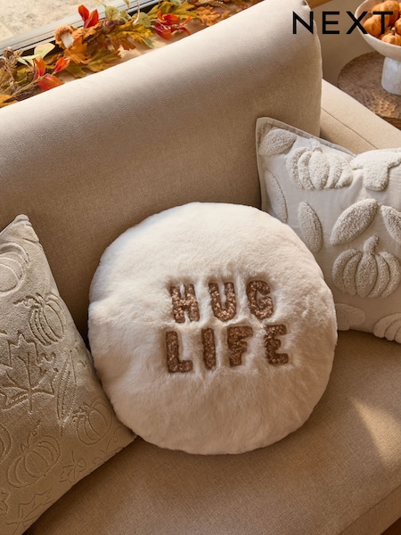 Ivory Faux Fur Hug Life Hand Warmer Cushion (F00429) | €24
