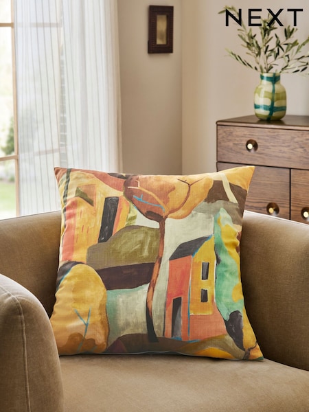 Ochre Yellow Printed Abstract House Cushion (F00437) | €21