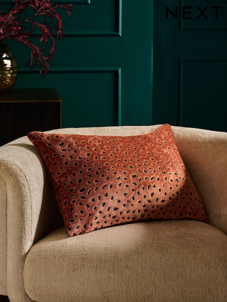 Orange 40 x 59cm Cut Velvet Floral Print Cushion (F00438) | €25